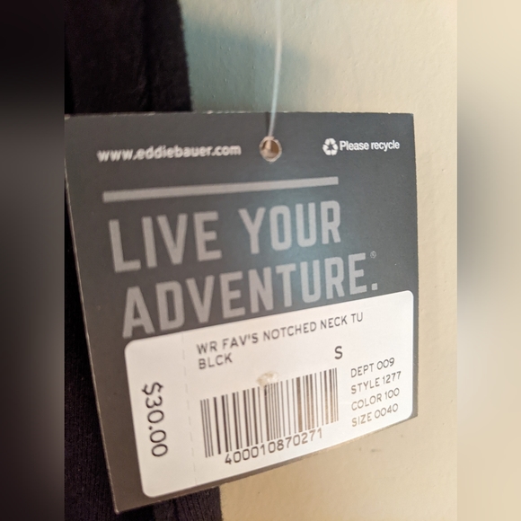 NWT Eddie Bauer 100% Cotton, Notched Neck Tunic Tank, Black, Sz S - Picture 3 of 5